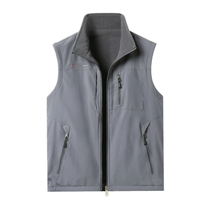Gilet Réversible en Polaire pour Hommes Extérieur Multi-poches Col Montant Coupe-vent en Nylon Veste sans Manches Décontracté Grande Taille