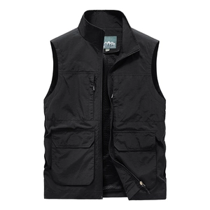 Quick-dry outdoor fishing vest with multiple pockets and breathable mesh lining in black
