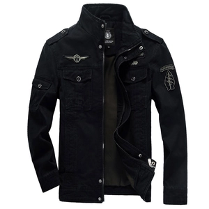 Mens black military cotton jacket with airborne embroidery and multi-pocket design