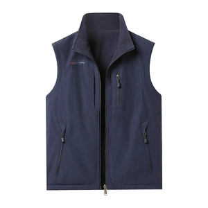 Gilet d'extérieur bleu marine pour hommes avec doublure polaire et poches multiples