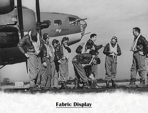 Close-up of a vintage WW2 bomber crew scene on a high-quality fabric wall tapestry