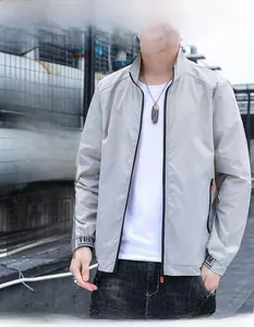 Detail of light grey ice silk jacket with FREE letter ribbon on cuffs for men