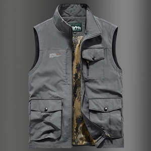 Men Multi Pocket Utility Vest Nylon Mesh Lining Photography Fishing Outdoor Sleeveless Jacket Stand Collar Casual Sportswear