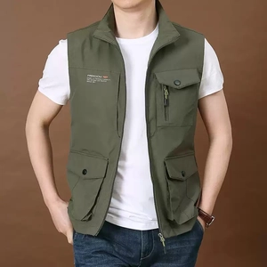 Men Outdoor Multi-Pocket Workwear Vest Casual Loose Utility Gilet For Fishing Hiking Sleeveless Jacket With Stand Collar