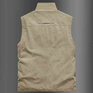 Outdoor khaki fishing vest for men featuring mesh back and durable windproof fabric