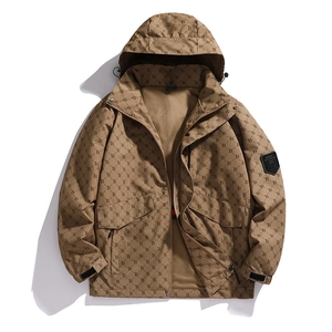 Coupe-vent Homme Avec Impression Monogramme de Lettres À Capuche Mode Plein Air Décontracté Manteau Pour Ados Urban Streetwear