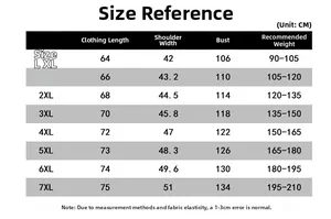 Detailed size chart for men's outdoor vest featuring measurements from L to 7XL in centimeters