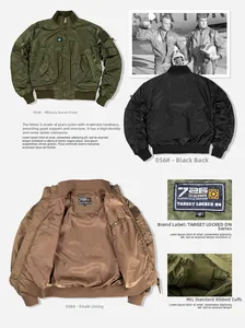 Détail de la veste bomber MA-1 vert armée en nylon imperméable avec poignets côtelés