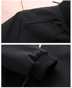 Close-up of black jacket with durable shoulder stitching and windproof ribbed cuffs