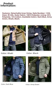 Detail view of men's casual winter jacket with a removable inner fleece lining in four colors