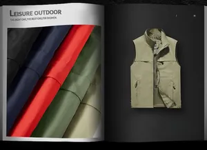 Detail of outdoor utility vest showing breathable mesh lining and multi-pocket features
