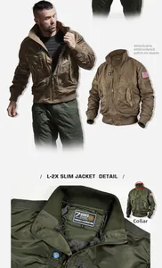 Vues détaillées du blouson aviateur cintré avec poches tactiques et écusson