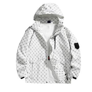 Veste outdoor pour homme avec motif monogramme B, coupe-vent à capuche et doublure