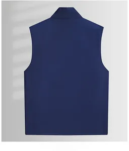 Rear view of navy blue vest jacket showing premium fabric texture and clean stitching