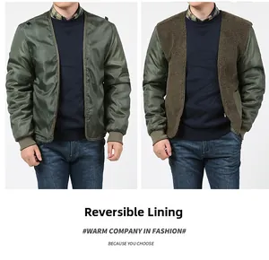 Detailed comparison of reversible jacket featuring army green nylon and warm brown fleece lining