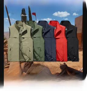 Detail view of outdoor vest with breathable mesh lining and multiple functional zippers