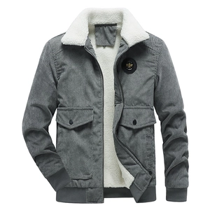 Herren Cordjacke in Grau mit dickem Sherpa-Futter und Rippbündchen für den Winter