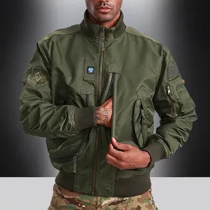 Giacca Bomber da Volo da Uomo Tattica Antivento in Nylon Capispalla Stile Militare Collo in Piedi Cappotto Con Patch