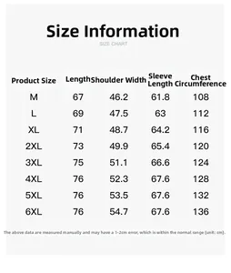 Größentabelle für Outdoor-Kapuzenjacke mit Maßen von M bis 6XL in Zentimetern angegeben