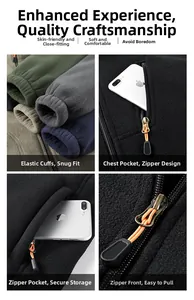 Detail view of elastic cuffs and secure zipper pockets on men's outdoor fleece jacket
