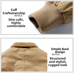 Detail view of elastic ribbed cuffs and warm fleece lining on the men's winter bomber jacket