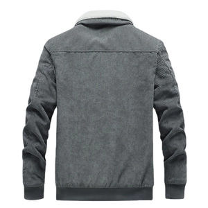 Herren Winter Cordjacke mit dickem Sherpa-Kragen und Rippbündchen in Dunkelgrau