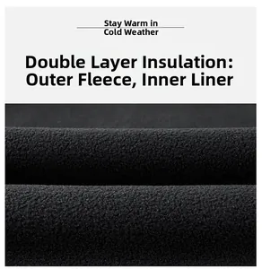 Detail of double-layer black polar fleece fabric with warm thickened inner lining