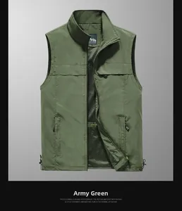 Detail view of army green outdoor vest with mesh lining and adjustable drawstring hem