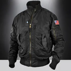 Giacca bomber tattica nera da uomo con toppe militari e design multitasche pratica
