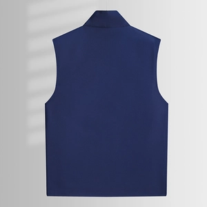 Men's navy blue casual vest with stand collar, back view, minimalist outdoor style