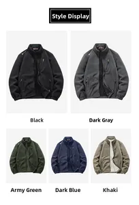 Detail view of full-zip fleece jackets for men in black, dark grey, and army green