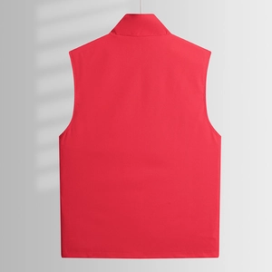 Men's casual red stand collar vest for outdoor travel, featuring a premium back view design