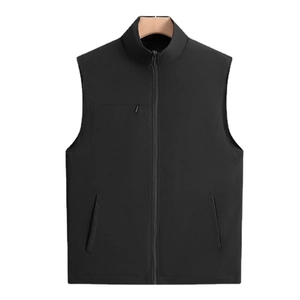 Men's outdoor leisure black stand collar zip-up vest with multiple utility pockets