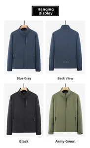 Vues avant et arrière de vestes polaires épaisses pour hommes en gris-bleu, noir et vert