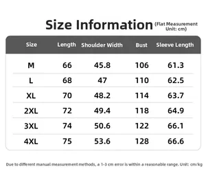 Detailed size chart for men fleece jacket including measurements from M to 4XL sizes
