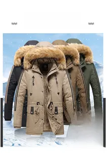 Dettaglio di quattro parka invernali con ampi cappucci in pelliccia sintetica e pile