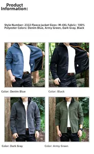 Outdoor hooded fleece jacket for men in denim blue, black, dark gray and army green