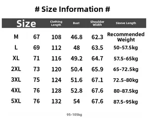 Tableau des tailles détaillé pour veste polaire homme avec mesures du M au 5XL