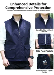 Detail of multi-pocket vest showing breathable mesh lining and inner zipper pocket