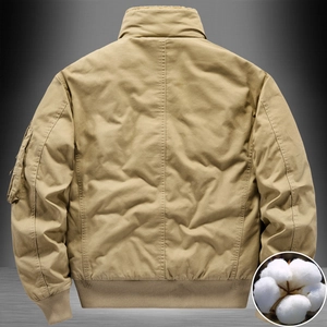 Men's winter bomber jacket in khaki with thick fleece lining and ribbed cuffs