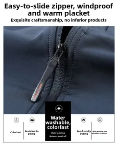 Détail de la fermeture éclair durable sur une veste polaire bleu marine coupe-vent