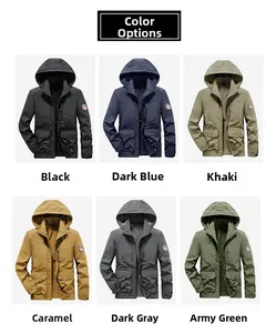 Outdoor hooded windbreaker jackets for men shown in six different versatile colors