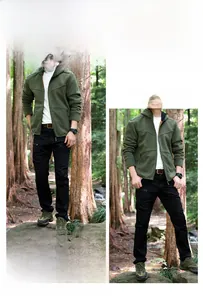Detail of soft fleece lining and secure zipper on men outdoor olive green jacket