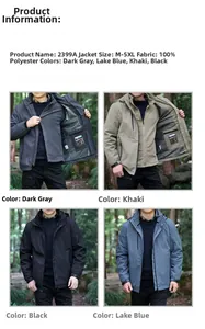 Détail montrant le tissu 100% polyester et les options de couleur de la veste outdoor