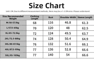 Tableau des tailles détaillé pour veste d'hiver homme avec mesures du M au 5XL inclus