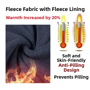 Close-up of dark blue polar fleece fabric with soft thermal lining for men jacket