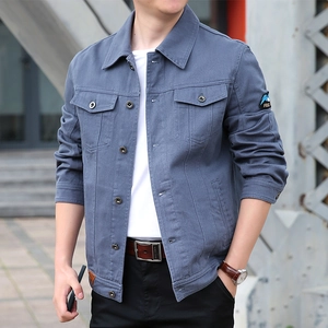 Blaue-graue Herren Outdoor Denim Jacke mit Reverskragen und praktischen Cargotaschen