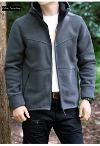 Outdoor fleece jacket in dark grey with orange interior and secure zipper pocket