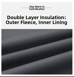 Detail of outdoor jacket fabric with polar fleece outer and warm plush lining