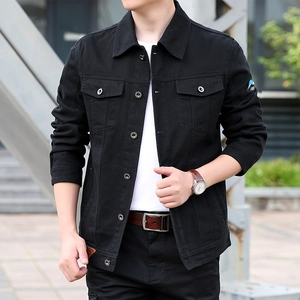Outdoor Herren-Jeansjacke in Schwarz mit klassischem Revers und Brusttaschen